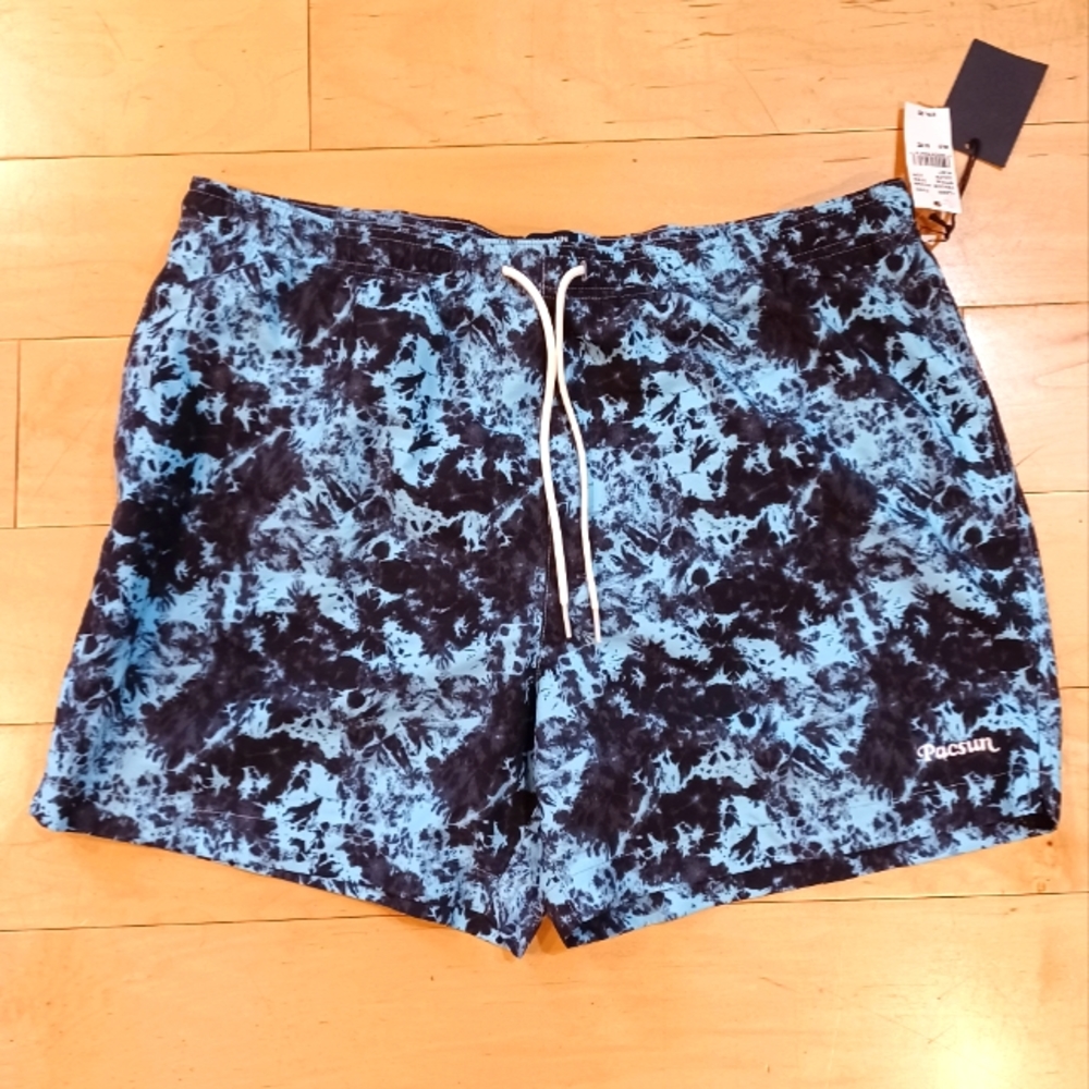 NWT Pacsun Shorts Mens XL Navy Blue Tie Dye Drawstring Swim Surf Volley 5" Short